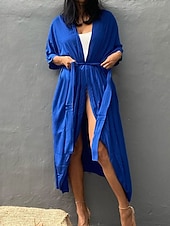 cheap Casual Jackets-Women&#039;s Normal Swimwear Cover Up Beach Top Swimsuit Lace up Pleated UV Protection Vacation Holiday Pure Color V Wire Bathing Suits