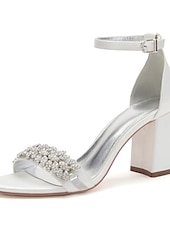 abordables Bal de promo-Sandales à talons compensés en satin argenté pour femmes avec ornements en strass - chaussures de mariage et de soirée élégantes