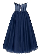 abordables Vestidos de cóctel-Vestidos de cóctel de línea A vestido negro vestido de fiesta fiesta de cócteles promoción té largo sin mangas escote corazón invitada a la boda de otoño tul con pliegues vestido para impresionar