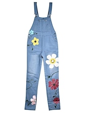 baratos macacão-Mulheres No geral Bolsos Imprimir Floral Casual Diário Para Noite Normal Sem Manga Azul Cinzento Azul Claro S M L