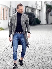 preiswerte Herren-Blazer &amp; -Anzüge-Herren Wintermantel Mantel Geschäft Casual Herbst Winter Polyester Oberbekleidung Bekleidung Hahnentrittmuster Fallendes Revers Öffnung vorne