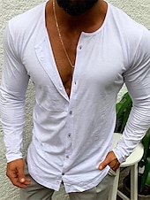 economico Magliette casual da uomo-Per uomo Camicia Camicia estiva Camicia con bottoni Maglietta informale Maglia a maniche lunghe Nero Bianco Fucsia Cachi Manica lunga Liscio Esterno Strada Abbigliamento Tessuto simile al lino Di