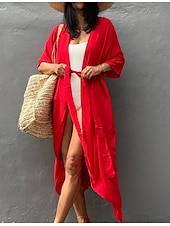 cheap Casual Jackets-Women&#039;s Normal Swimwear Cover Up Beach Top Swimsuit Lace up Pleated UV Protection Vacation Holiday Pure Color V Wire Bathing Suits
