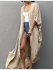 cheap Casual Jackets-Women&#039;s Normal Swimwear Cover Up Beach Top Swimsuit Lace up Pleated UV Protection Vacation Holiday Pure Color V Wire Bathing Suits