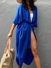 cheap Casual Jackets-Women&#039;s Normal Swimwear Cover Up Beach Top Swimsuit Lace up Pleated UV Protection Vacation Holiday Pure Color V Wire Bathing Suits