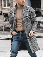 preiswerte Herren-Blazer &amp; -Anzüge-Herren Wintermantel Mantel Geschäft Casual Herbst Winter Polyester Oberbekleidung Bekleidung Hahnentrittmuster Fallendes Revers Öffnung vorne