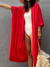 cheap Casual Jackets-Women&#039;s Normal Swimwear Cover Up Beach Top Swimsuit Lace up Pleated UV Protection Vacation Holiday Pure Color V Wire Bathing Suits