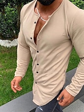 economico Magliette casual da uomo-Per uomo Camicia Camicia estiva Camicia con bottoni Maglietta informale Maglia a maniche lunghe Nero Bianco Fucsia Cachi Manica lunga Liscio Esterno Strada Abbigliamento Tessuto simile al lino Di