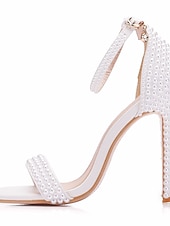 economico sposa-Per donna Scarpe da Sposa Tacchi con Cinturini Scarpe da Sposa Perla Stiletto Punta aperta Classico Finta Pelle Bianco Beige