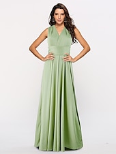 baratos Vestidos para Madrinhas-vestido de dama de honra linha a decote halter / decote em v sem mangas conversível infinito comprimento do chão elastano com faixa / fita / pregas vestido para impressionar 2025