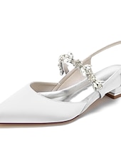 economico sposa-eleganti ballerine da sposa per matrimoni in giardino e in municipio, scarpe da sposa bianche a punta con cinturino in cristallo