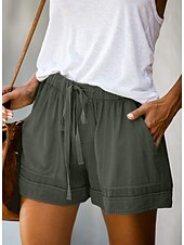 baratos Shorts de linho de algodão-Mulheres Normal Shorts inspirados em linho Calção Moda Básico Casual Curto Cintura Média Simples Bolsos Perna larga Folgado Leve Exterior Micro-Elástica Diário Feriado Streetwear Azul Claro Vermelho