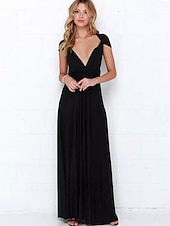baratos Vestidos para Madrinhas-vestido de dama de honra linha a decote halter / decote em v sem mangas conversível infinito comprimento do chão elastano com faixa / fita / pregas vestido para impressionar 2025