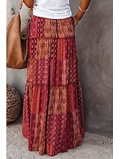 cheap Skirts-Women&#039;s Skirt Swing Long Skirt Bohemia Maxi Skirts Drawstring Print Graphic Solid Colored Causal Vacation Spring &amp; Summer Vintage Boho Red Blue Purple