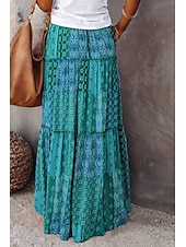 cheap Skirts-Women&#039;s Skirt Swing Long Skirt Bohemia Maxi Skirts Drawstring Print Graphic Solid Colored Causal Vacation Spring &amp; Summer Vintage Boho Red Blue Purple