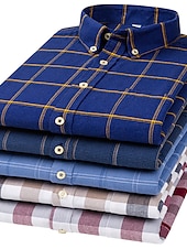 voordelige oxford-overhemden voor heren-Voor heren Overhemd Button-down overhemd Shirt met kraag Oxford overhemd Schotse ruit Bruiloft Casual A B F G Lange mouw Alle seizoenen Kleding