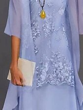 abordables Avec veste-Robe de mère de la mariée à deux pièces pour mariage à la plage invitée de mariage élégant col en V longueur thé chiffon dentelle sans manches vestes avec appliqués 2025 taille personnalisée gratuite