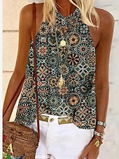 levne Dámské topy a košilky-Dámská tílko bez rukávů halter letní topy růžová modrá fialová grafický květinový etnický boho halter S