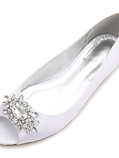 cheap Mother of Bride/Groom-Women's Navy Blue Peep-Toe Flats with Rhinestone Embellishments – Elegant Satin Shoes for Weddings, Parties, and Formal Events
