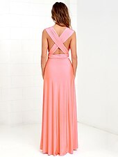 baratos Vestidos para Madrinhas-vestido de dama de honra linha a decote halter / decote em v sem mangas conversível infinito comprimento do chão elastano com faixa / fita / pregas vestido para impressionar 2025
