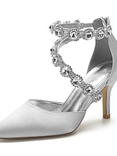 preiswerte Cocktail-lila Satin-Damenschuhe mit hohen Absätzen, Strassverzierungen und Knöchelriemen für Hochzeiten und Cocktailveranstaltungen