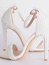 economico sposa-Per donna Scarpe da Sposa Tacchi con Cinturini Scarpe da Sposa Perla Stiletto Punta aperta Classico Finta Pelle Bianco Beige
