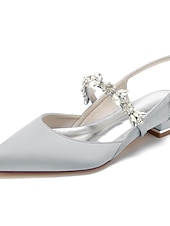 economico sposa-eleganti ballerine da sposa per matrimoni in giardino e in municipio, scarpe da sposa bianche a punta con cinturino in cristallo