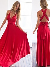 baratos Vestidos para Madrinhas-vestido de dama de honra linha a decote halter / decote em v sem mangas conversível infinito comprimento do chão elastano com faixa / fita / pregas vestido para impressionar 2025