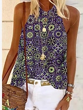 levne Dámské topy a košilky-Dámská tílko bez rukávů halter letní topy růžová modrá fialová grafický květinový etnický boho halter S