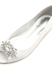 cheap Mother of Bride/Groom-Women's Navy Blue Peep-Toe Flats with Rhinestone Embellishments – Elegant Satin Shoes for Weddings, Parties, and Formal Events