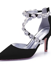 preiswerte Cocktail-lila Satin-Damenschuhe mit hohen Absätzen, Strassverzierungen und Knöchelriemen für Hochzeiten und Cocktailveranstaltungen