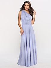 baratos Vestidos para Madrinhas-vestido de dama de honra linha a decote halter / decote em v sem mangas conversível infinito comprimento do chão elastano com faixa / fita / pregas vestido para impressionar 2025
