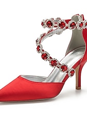 preiswerte Cocktail-lila Satin-Damenschuhe mit hohen Absätzen, Strassverzierungen und Knöchelriemen für Hochzeiten und Cocktailveranstaltungen