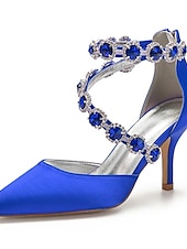 preiswerte Cocktail-lila Satin-Damenschuhe mit hohen Absätzen, Strassverzierungen und Knöchelriemen für Hochzeiten und Cocktailveranstaltungen