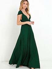 baratos Vestidos para Madrinhas-vestido de dama de honra linha a decote halter / decote em v sem mangas conversível infinito comprimento do chão elastano com faixa / fita / pregas vestido para impressionar 2025