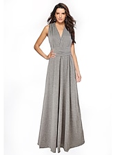 baratos Vestidos para Madrinhas-vestido de dama de honra linha a decote halter / decote em v sem mangas conversível infinito comprimento do chão elastano com faixa / fita / pregas vestido para impressionar 2025