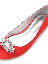 cheap Mother of Bride/Groom-Women's Navy Blue Peep-Toe Flats with Rhinestone Embellishments – Elegant Satin Shoes for Weddings, Parties, and Formal Events