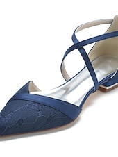 cheap Bride-Women's Ivory Lace Bridal Shoes, Low Heel Pointed Toe Wedding Flats with Ankle Strap, Elegant Comfortable Wedding Party Shoes