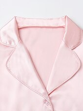 cheap Women&#039;s Loungewear-Women&#039;s Gift Loungewear Pajamas Sets Home Party Valentine&#039;s Day Feather Pure Color Silk Simple Soft Shirt Pant Fall Spring Summer Lapel Long Sleeve Long Pant Buckle Pocket Home Outfits