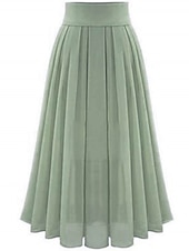 abordables Jupes unies-jupe femme jupes de travail jupe longue jupes maxi plissées patchwork couleur unie bureau / carrière automne / automne mousseline satin élégant basique été noir rose bleu vert
