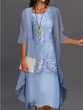 abordables Avec veste-Robe de mère de la mariée à deux pièces pour mariage à la plage invitée de mariage élégant col en V longueur thé chiffon dentelle sans manches vestes avec appliqués 2025 taille personnalisée gratuite