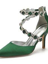 preiswerte Cocktail-lila Satin-Damenschuhe mit hohen Absätzen, Strassverzierungen und Knöchelriemen für Hochzeiten und Cocktailveranstaltungen