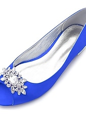 cheap Mother of Bride/Groom-Women's Navy Blue Peep-Toe Flats with Rhinestone Embellishments – Elegant Satin Shoes for Weddings, Parties, and Formal Events
