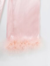 cheap Women&#039;s Loungewear-Women&#039;s Gift Loungewear Pajamas Sets Home Party Valentine&#039;s Day Feather Pure Color Silk Simple Soft Shirt Pant Fall Spring Summer Lapel Long Sleeve Long Pant Buckle Pocket Home Outfits