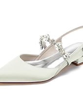 economico sposa-eleganti ballerine da sposa per matrimoni in giardino e in municipio, scarpe da sposa bianche a punta con cinturino in cristallo