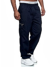 cheap Cargo Pants-Mens Fashion Cargo Pants Casual Loose Trousers Multi-Pocket Outdoor Work Pants Jogger Athletic Sweatpants Navy