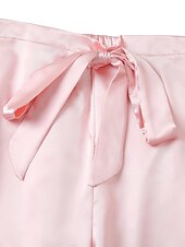 cheap Women&#039;s Loungewear-Women&#039;s Gift Loungewear Pajamas Sets Home Party Valentine&#039;s Day Feather Pure Color Silk Simple Soft Shirt Pant Fall Spring Summer Lapel Long Sleeve Long Pant Buckle Pocket Home Outfits