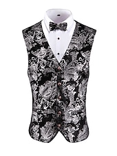 お買い得  ジレ-男性用 ベスト 結婚式 アウトドア ストリート ビジネス ストリートファッション ビジネス 秋 ポケット ポリエステル 高通気性 フラワー シングルブレスト Ｖネック レギュラー シルバー ルビーレッド ブルー フクシャ ベスト