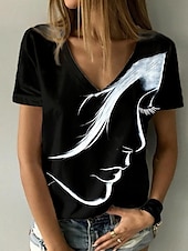 abordables Camiseta de Humor &amp; Citas-Mujer Camiseta Negro Blanco Gris Graphic Letra Estampado Manga Corta Diario Fin de semana Diario Básico Casual Escote en Pico Regular S