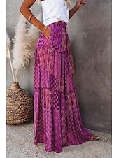 cheap Skirts-Women&#039;s Skirt Swing Long Skirt Bohemia Maxi Skirts Drawstring Print Graphic Solid Colored Causal Vacation Spring &amp; Summer Vintage Boho Red Blue Purple